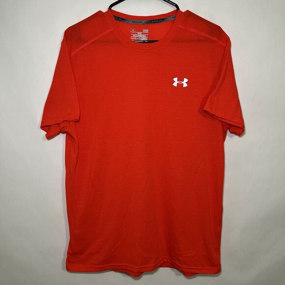 Under Armour UA Run Heatgear Fitted T Shirt Mens Size Large Orange Athletic Gym - Picture 1 of 10